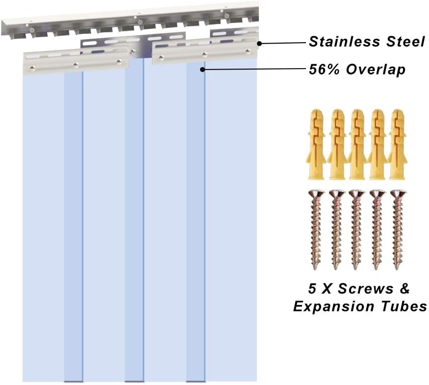 image:imageVIZPRO 6PCS Strip Door Curtain 84 Height X 36 Width 008 Inch Thickness Standard Clear PVC Curtain Strip with 56 Overlap for 3 X 7 Doors36W x 84L Pack of 1