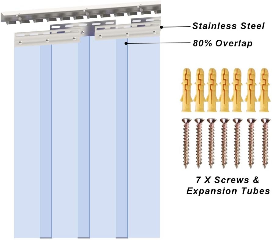image:imageVIZPRO 6PCS Strip Door Curtain 84 Height X 36 Width 008 Inch Thickness Standard Clear PVC Curtain Strip with 56 Overlap for 3 X 7 Doors48W x 84L Pack of 1