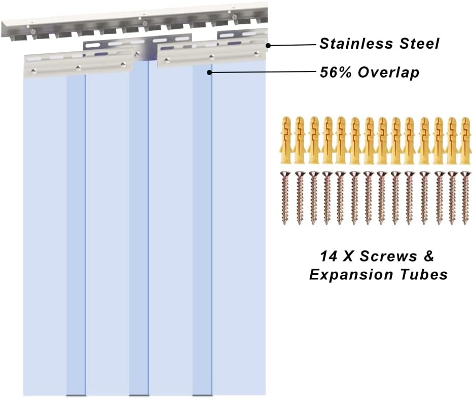 image:imageVIZPRO 6PCS Strip Door Curtain 84 Height X 36 Width 008 Inch Thickness Standard Clear PVC Curtain Strip with 56 Overlap for 3 X 7 Doors96W x 96L Pack of 1