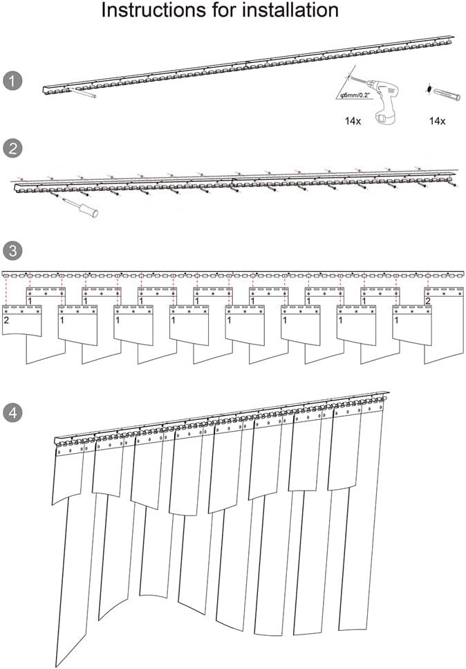 image:imageVIZPRO 6PCS Strip Door Curtain 84 Height X 36 Width 008 Inch Thickness Standard Clear PVC Curtain Strip with 56 Overlap for 3 X 7 Doors96W x 96L Pack of 1