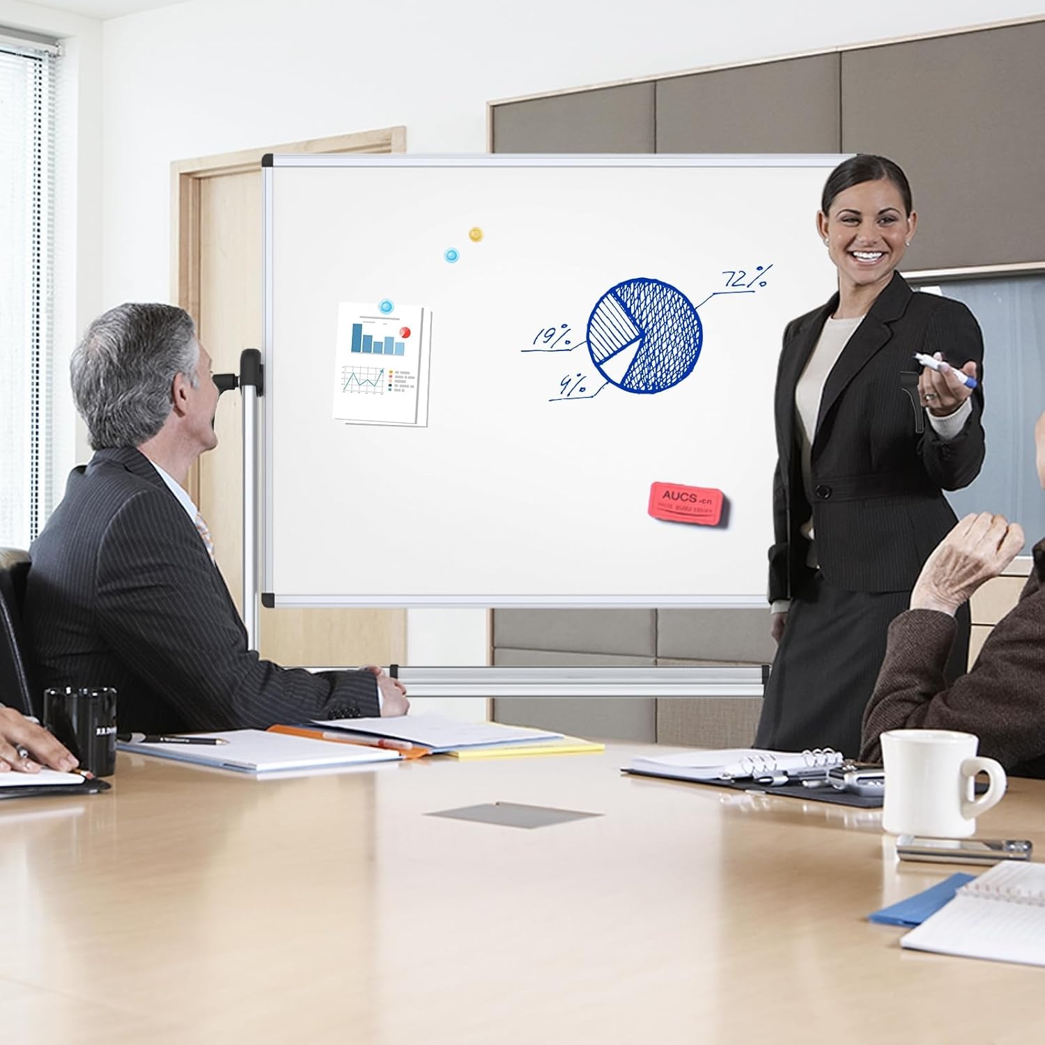 image:imageVIZPRO DoubleSided Magnetic Mobile Whiteboard 72 x 40 Inches Rolling Dry Erase Board Easel Stand on Wheels with Aluminium Frame for School Office Home48W x 36H