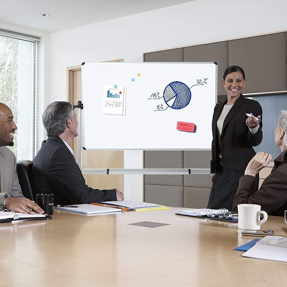 image:imageVIZPRO DoubleSided Magnetic Mobile Whiteboard 72 x 40 Inches Rolling Dry Erase Board Easel Stand on Wheels with Aluminium Frame for School Office Home60W x 48H