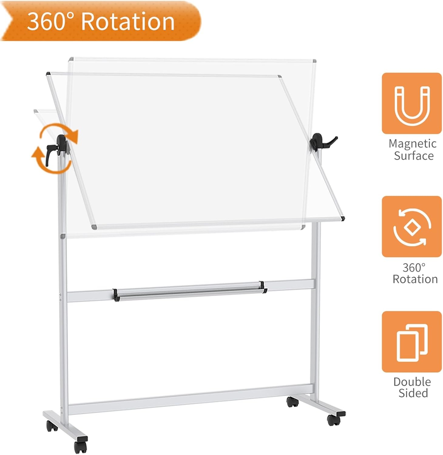 image:imageVIZPRO DoubleSided Magnetic Mobile Whiteboard 72 x 40 Inches Rolling Dry Erase Board Easel Stand on Wheels with Aluminium Frame for School Office Home48W x 36H