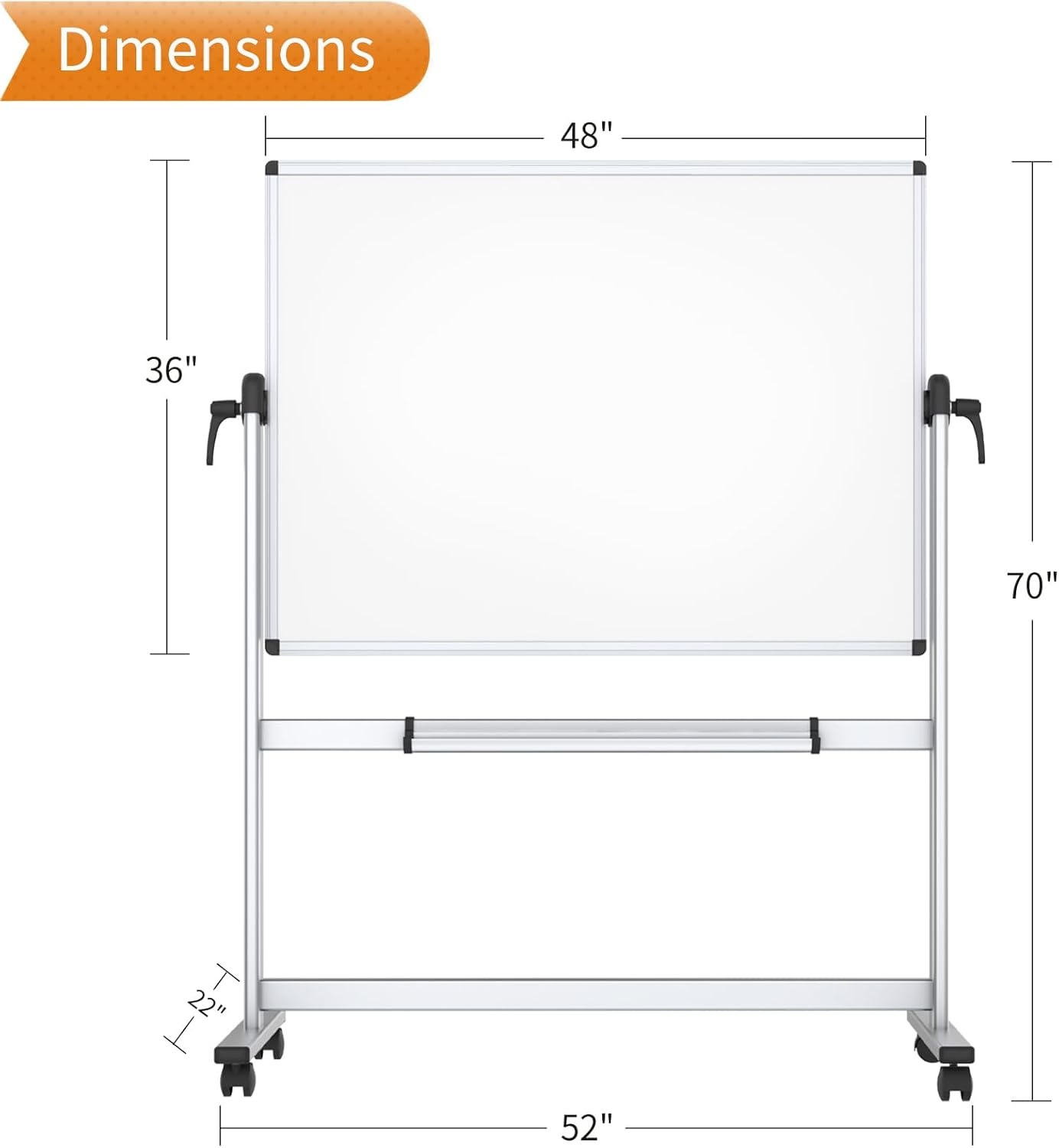 image:imageVIZPRO DoubleSided Magnetic Mobile Whiteboard 72 x 40 Inches Rolling Dry Erase Board Easel Stand on Wheels with Aluminium Frame for School Office Home48W x 36H
