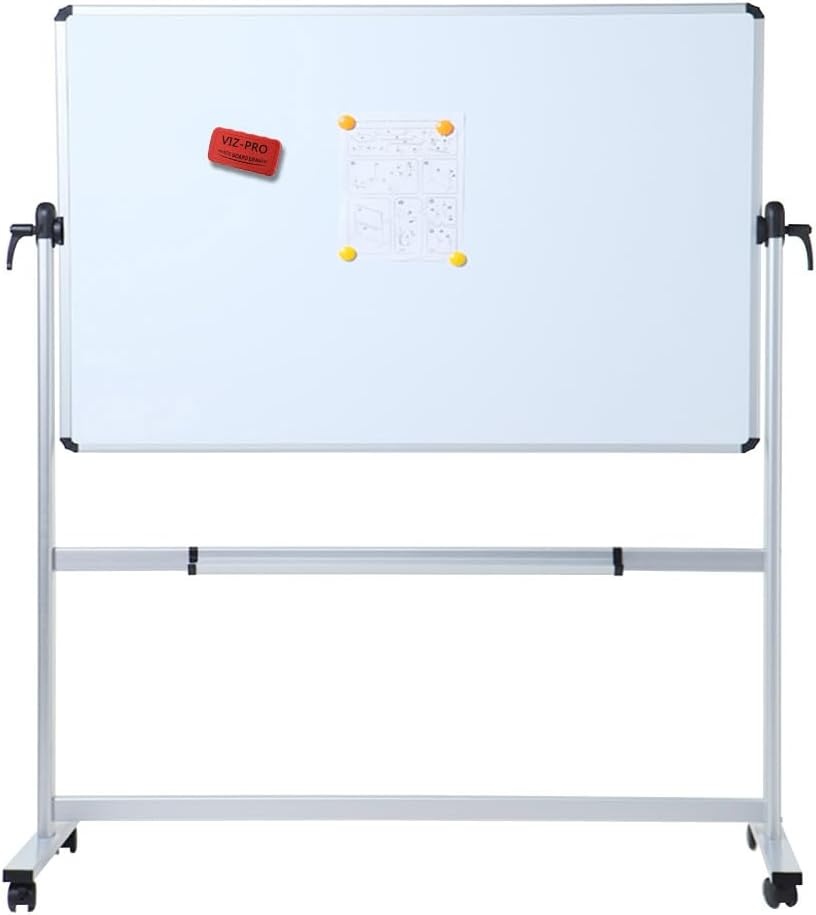 image:imageVIZPRO DoubleSided Magnetic Mobile Whiteboard 72 x 40 Inches Rolling Dry Erase Board Easel Stand on Wheels with Aluminium Frame for School Office Home96W x 48H