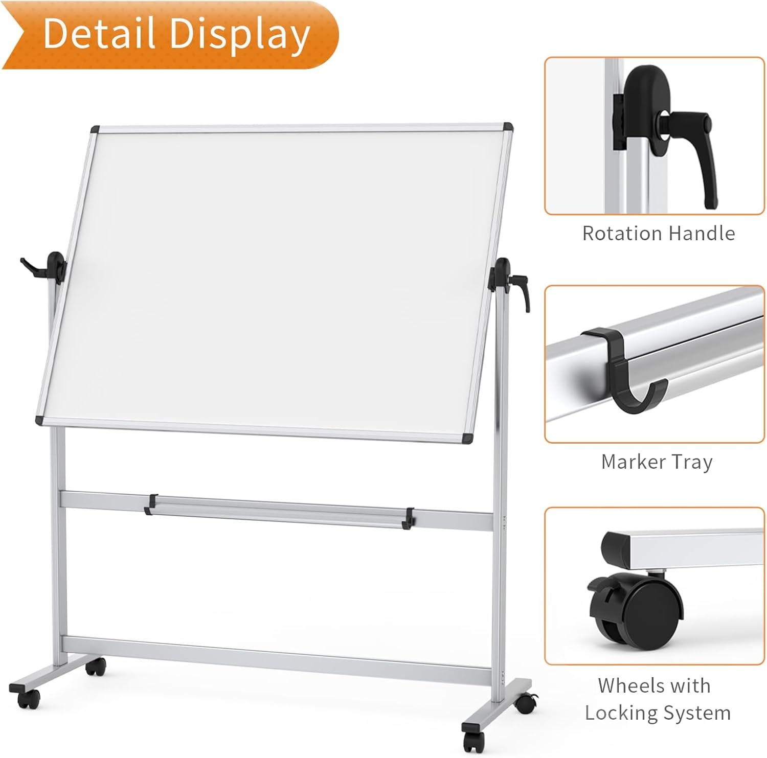 image:imageVIZPRO DoubleSided Magnetic Mobile Whiteboard 72 x 40 Inches Rolling Dry Erase Board Easel Stand on Wheels with Aluminium Frame for School Office Home48W x 36H
