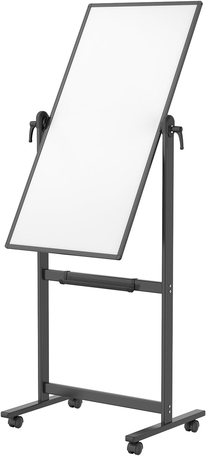 image:imageVIZPRO DoubleSided Magnetic Mobile Whiteboard 72 x 40 Inches Rolling Dry Erase Board Easel Stand on Wheels with Black Aluminium Frame for School Office Home48W x 24H