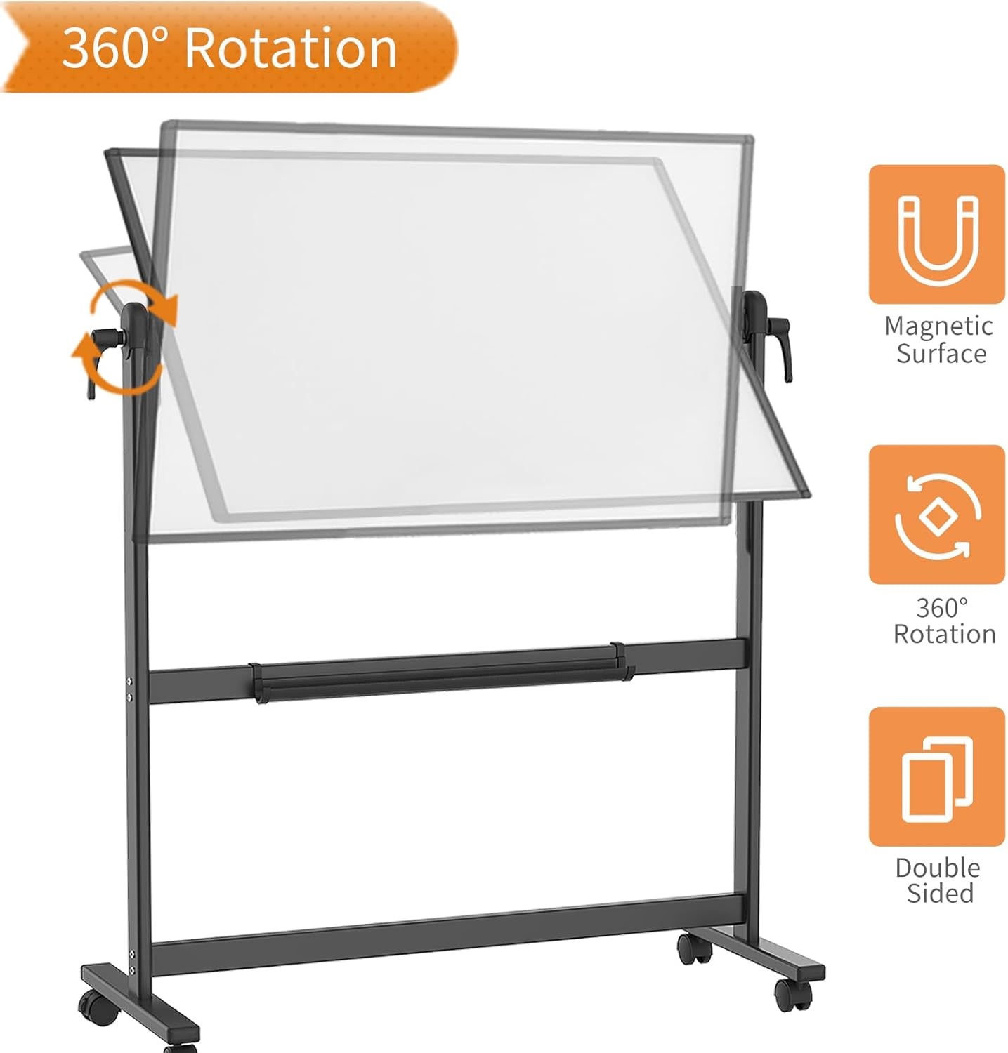 image:imageVIZPRO DoubleSided Magnetic Mobile Whiteboard 72 x 40 Inches Rolling Dry Erase Board Easel Stand on Wheels with Black Aluminium Frame for School Office Home48W x 36H