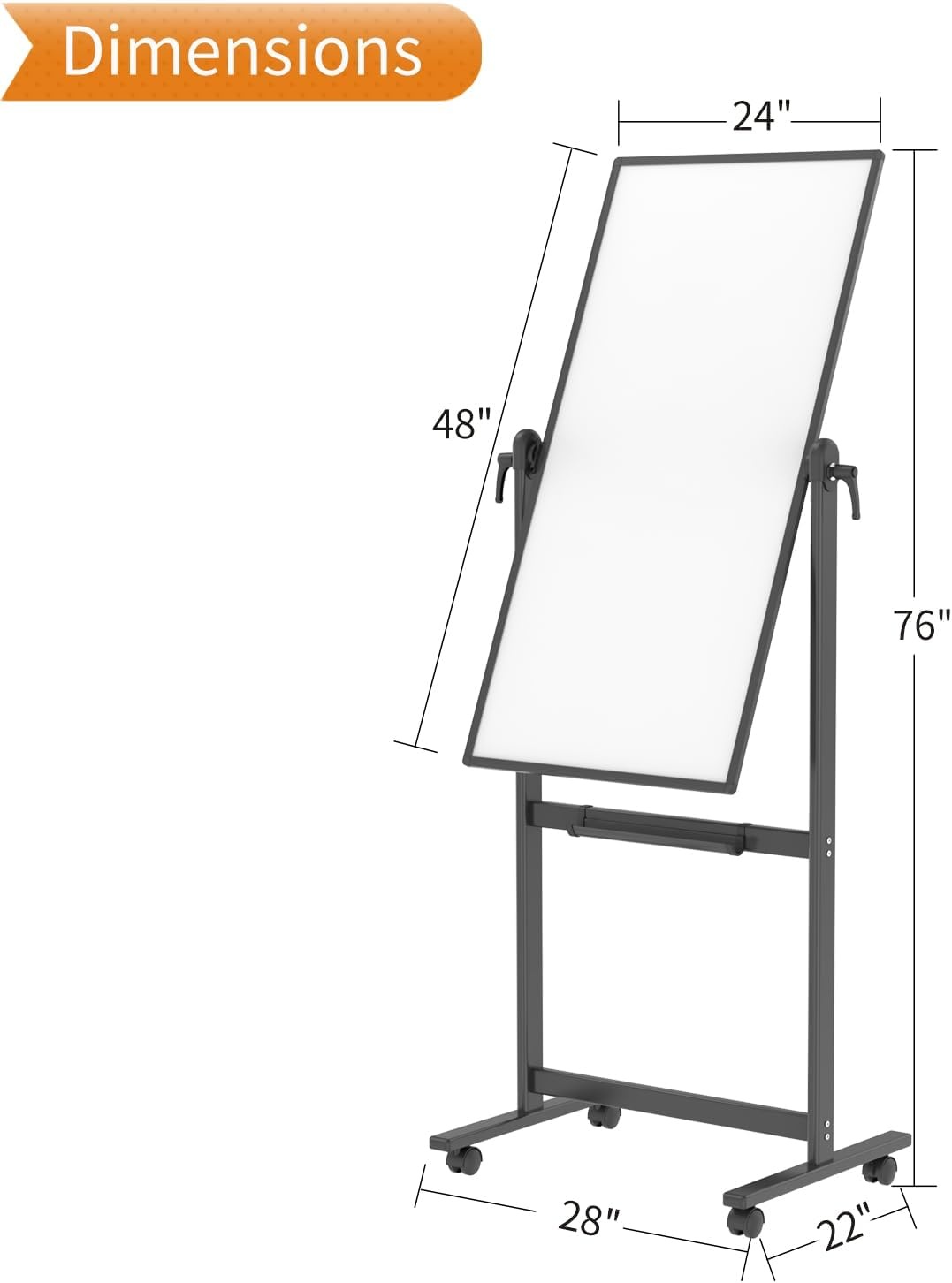 image:imageVIZPRO DoubleSided Magnetic Mobile Whiteboard 72 x 40 Inches Rolling Dry Erase Board Easel Stand on Wheels with Black Aluminium Frame for School Office Home48W x 24H