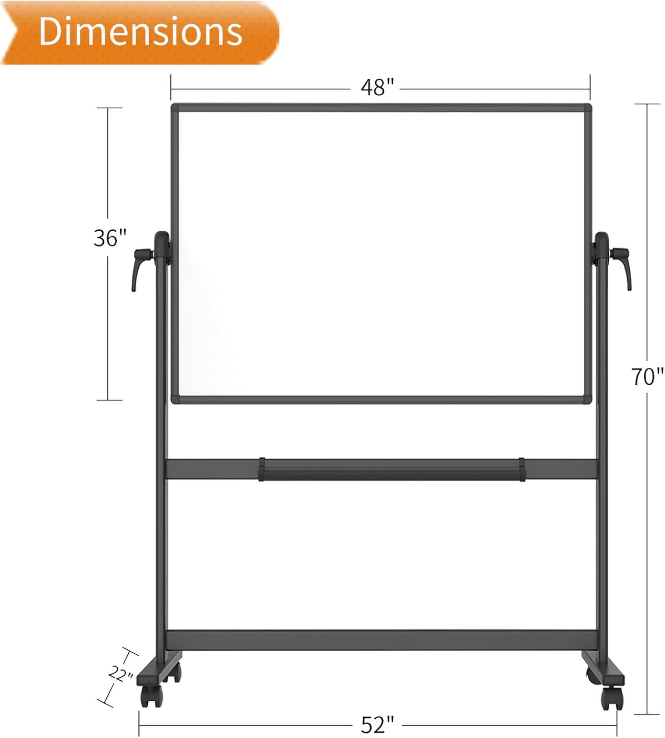 image:imageVIZPRO DoubleSided Magnetic Mobile Whiteboard 72 x 40 Inches Rolling Dry Erase Board Easel Stand on Wheels with Black Aluminium Frame for School Office Home48W x 36H