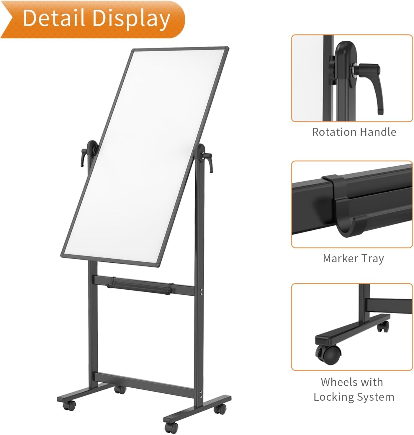image:imageVIZPRO DoubleSided Magnetic Mobile Whiteboard 72 x 40 Inches Rolling Dry Erase Board Easel Stand on Wheels with Black Aluminium Frame for School Office Home48W x 24H