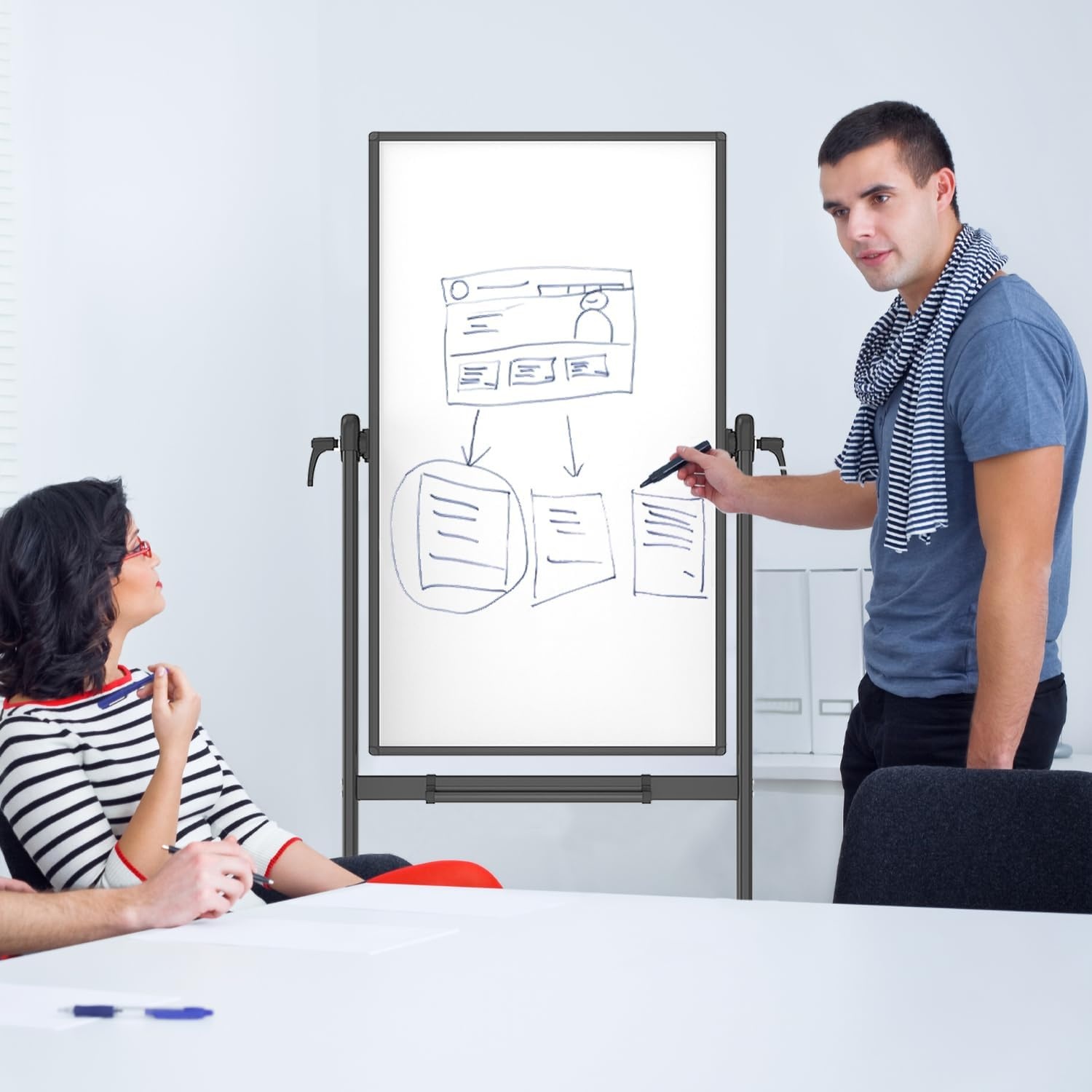 image:imageVIZPRO DoubleSided Magnetic Mobile Whiteboard 72 x 40 Inches Rolling Dry Erase Board Easel Stand on Wheels with Black Aluminium Frame for School Office Home48W x 24H