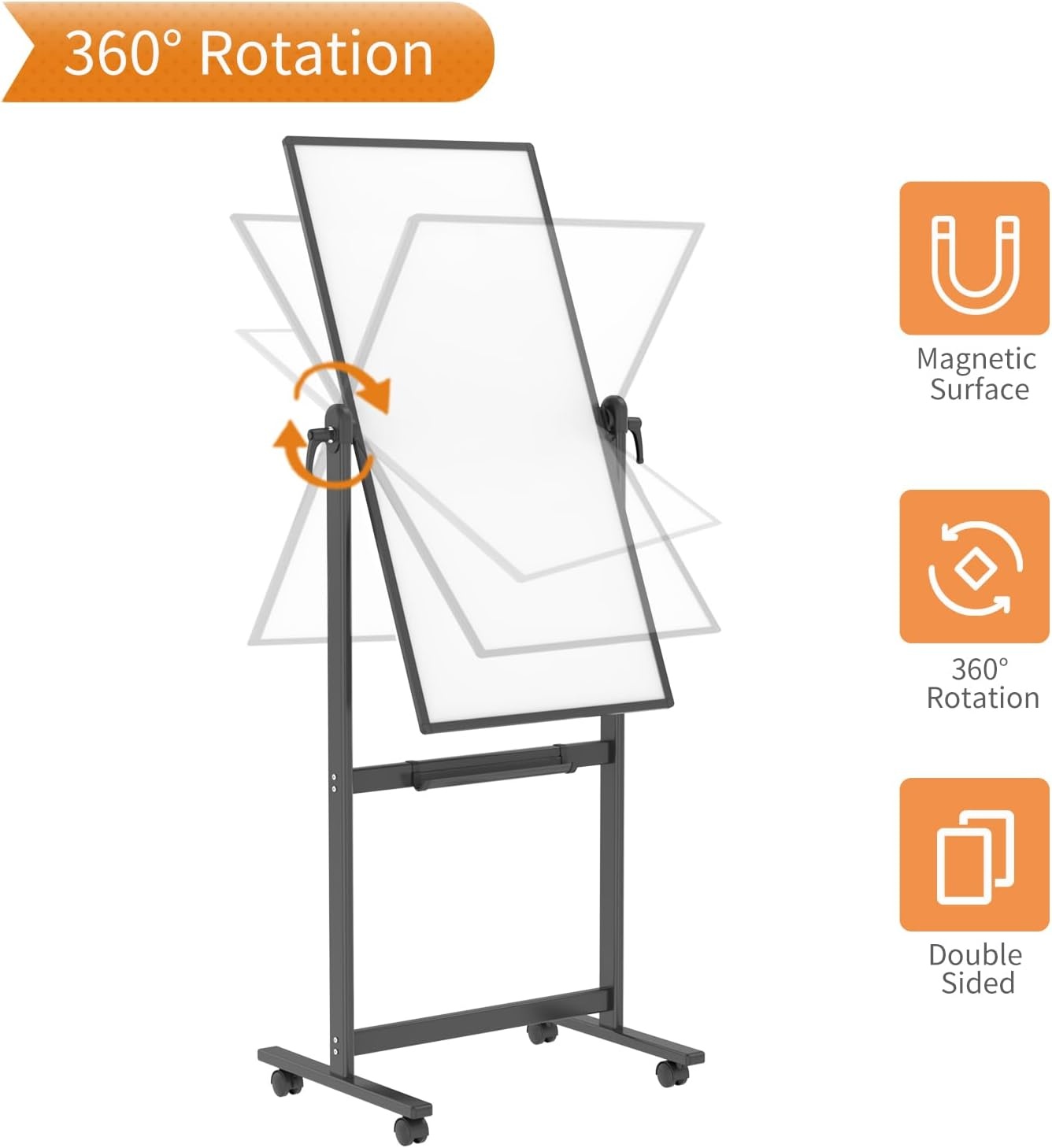 image:imageVIZPRO DoubleSided Magnetic Mobile Whiteboard 72 x 40 Inches Rolling Dry Erase Board Easel Stand on Wheels with Black Aluminium Frame for School Office Home48W x 24H