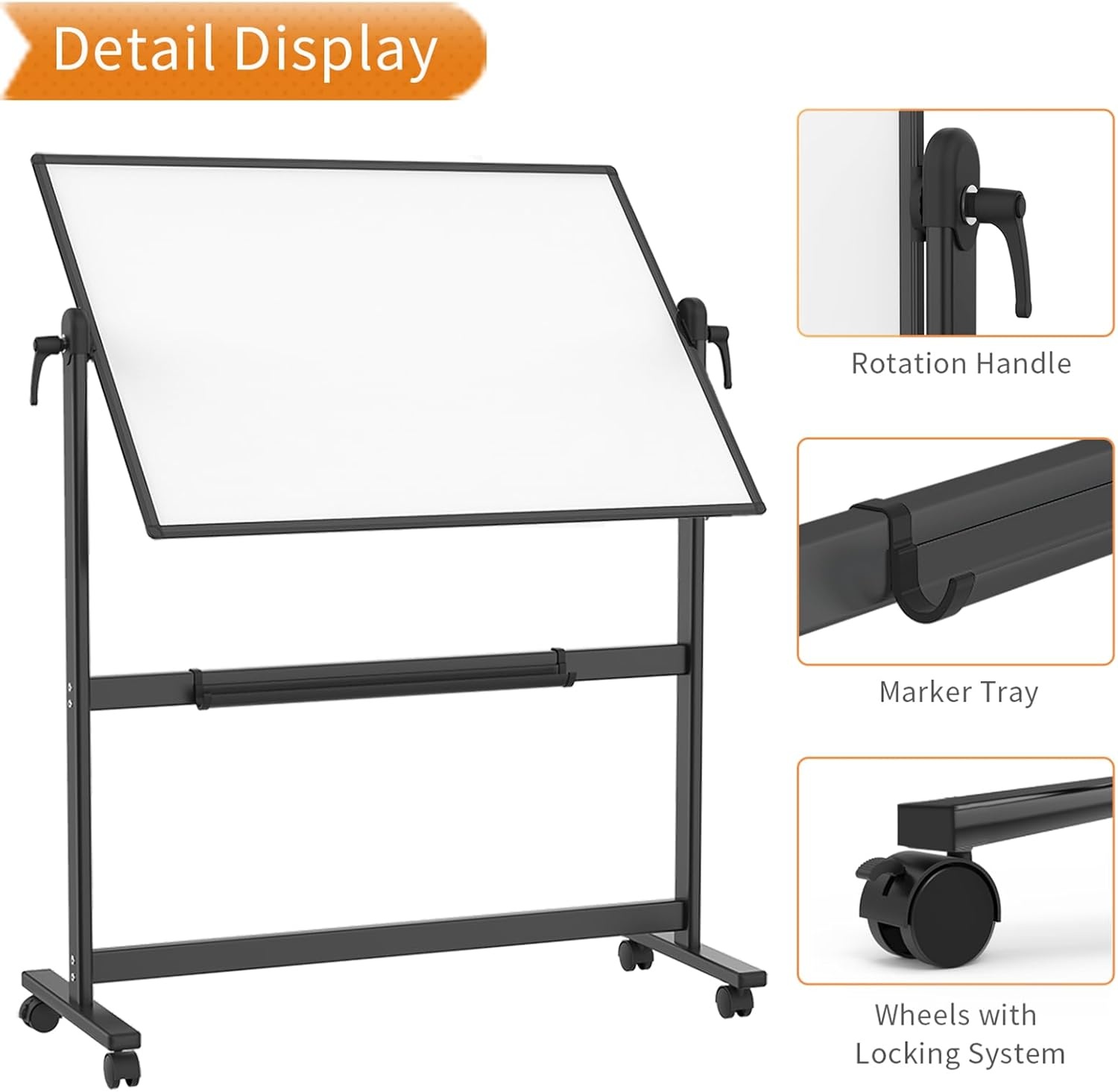 image:imageVIZPRO DoubleSided Magnetic Mobile Whiteboard 72 x 40 Inches Rolling Dry Erase Board Easel Stand on Wheels with Black Aluminium Frame for School Office Home48W x 36H