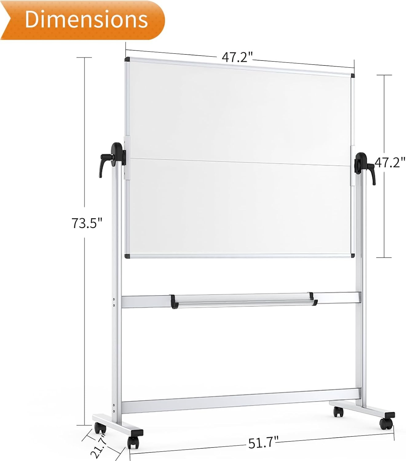 image:imageVIZPRO DoubleSided Mobile Whiteboard 48 x 48 Inches Magnetic Rolling Dry Erase White Board on Wheels with Aluminium Frame and Stand 4 x 448W x 48H