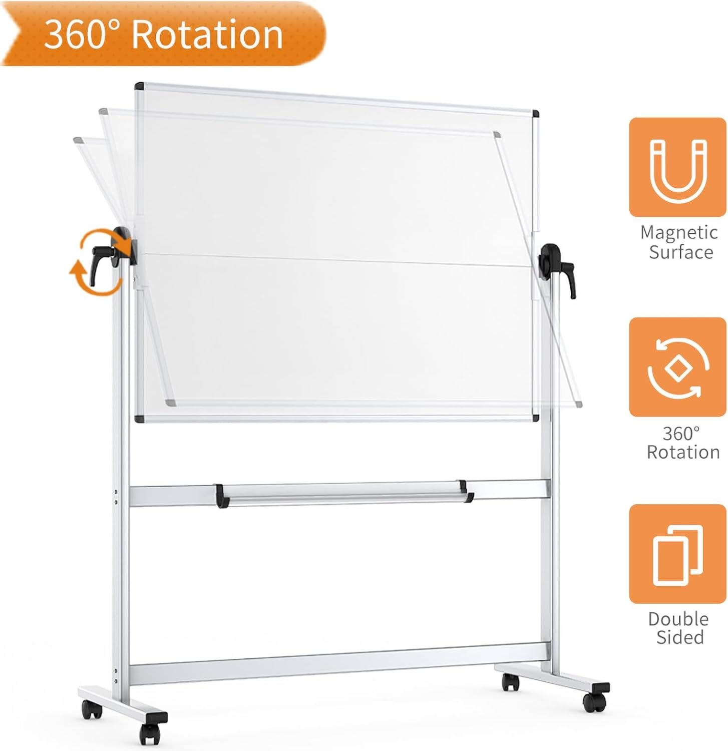image:imageVIZPRO DoubleSided Mobile Whiteboard 48 x 48 Inches Magnetic Rolling Dry Erase White Board on Wheels with Aluminium Frame and Stand 4 x 448W x 48H
