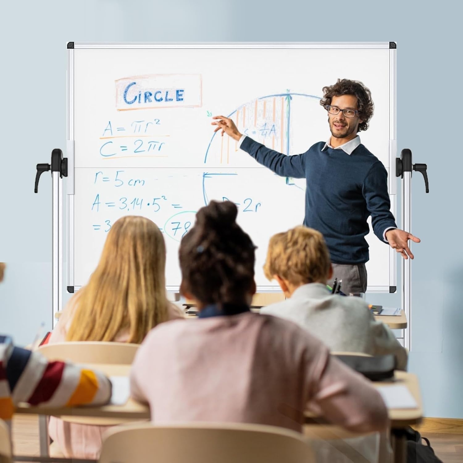 image:imageVIZPRO DoubleSided Mobile Whiteboard 48 x 48 Inches Magnetic Rolling Dry Erase White Board on Wheels with Aluminium Frame and Stand 4 x 448W x 48H