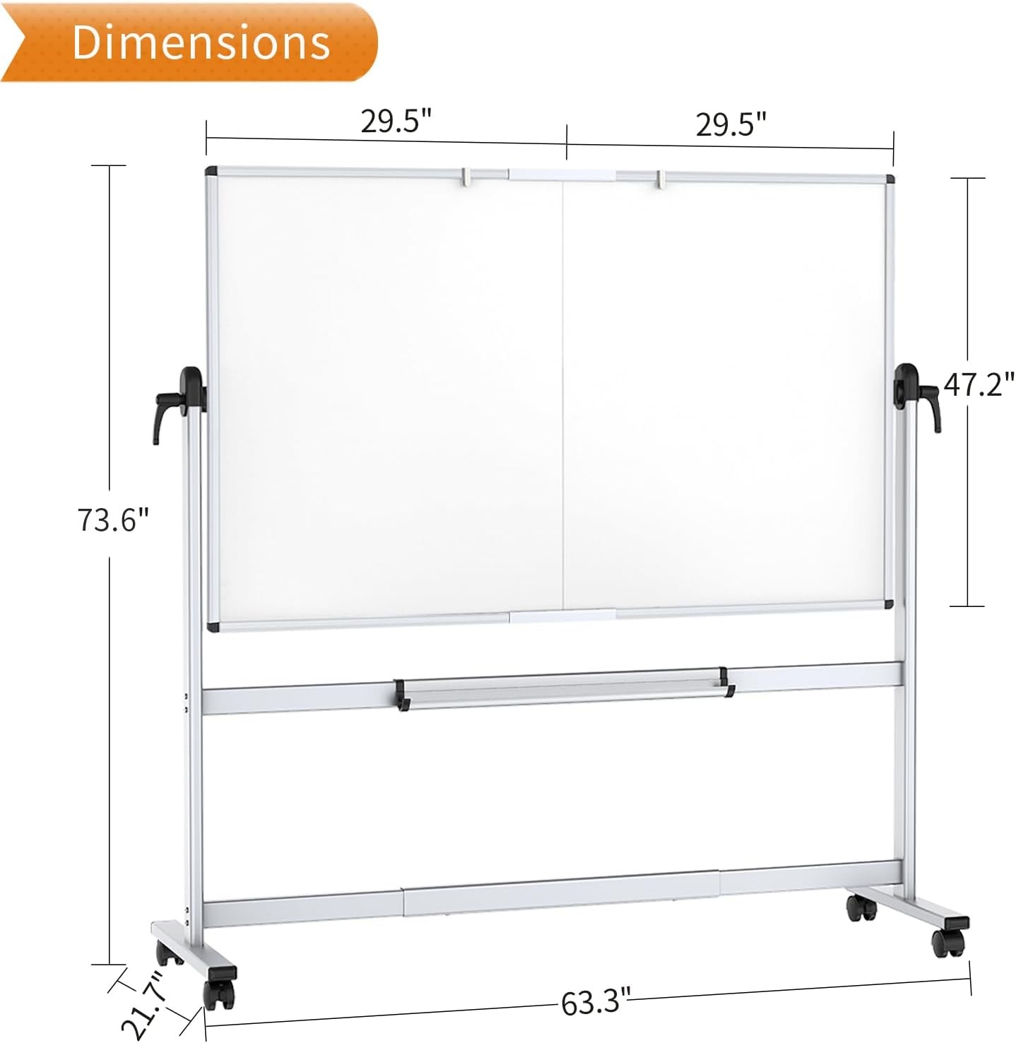 image:imageVIZPRO DoubleSided Mobile Whiteboard 48 x 48 Inches Magnetic Rolling Dry Erase White Board on Wheels with Aluminium Frame and Stand 4 x 460W x 48H