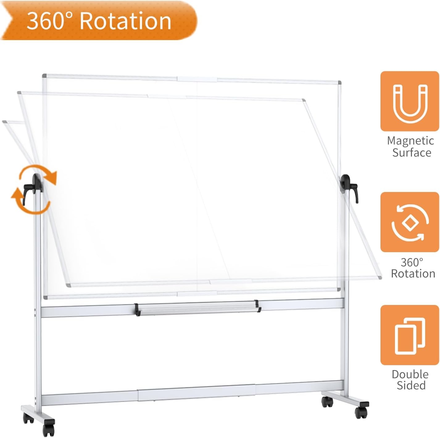 image:imageVIZPRO DoubleSided Mobile Whiteboard 48 x 48 Inches Magnetic Rolling Dry Erase White Board on Wheels with Aluminium Frame and Stand 4 x 460W x 48H