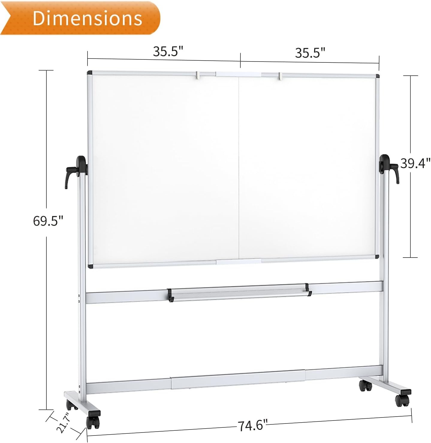 image:imageVIZPRO DoubleSided Mobile Whiteboard 48 x 48 Inches Magnetic Rolling Dry Erase White Board on Wheels with Aluminium Frame and Stand 4 x 472W x 40H