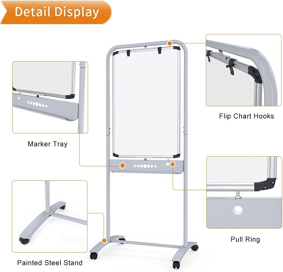 image:imageVIZPRO Doublesided Magnetic Mobile Whiteboard 24 X 36 Inches Portrait Orientation Steel Stand
