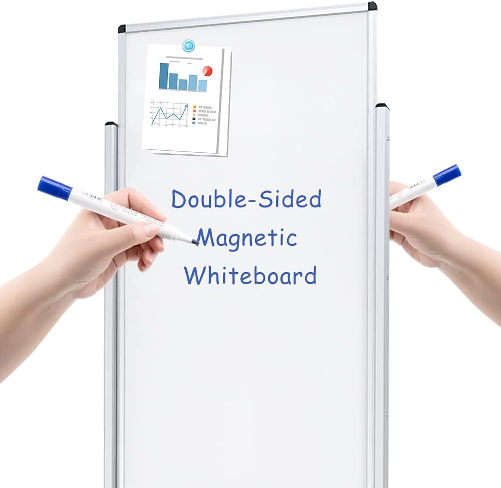 image:imageVIZPRO Doublesided Magnetic Stand Whiteboard 48 X 24 Inches Aluminium Frame amp Stand48W x 24H