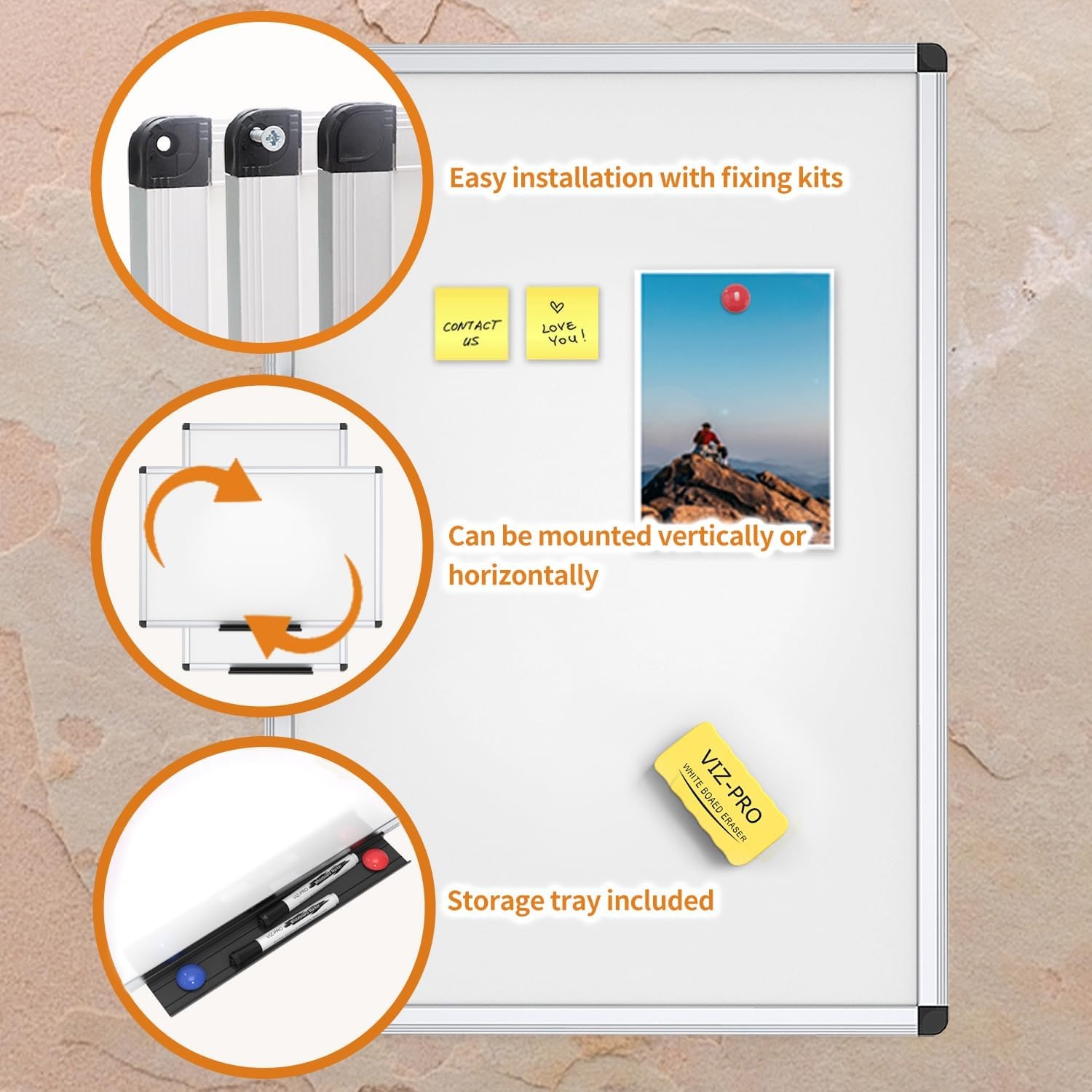 image:imageVIZPRO Dry Erase BoardMagnetic Whiteboard 96 x 48 Inches Large Wall Mounted Board for School Office and Home 8 x 424W x 36H