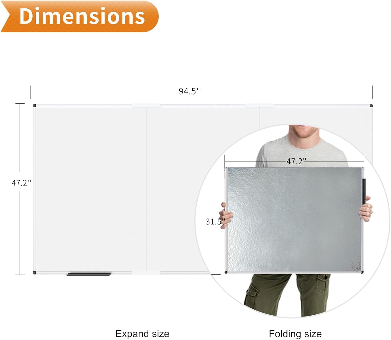 image:imageVIZPRO Dry Erase BoardMagnetic Whiteboard 96 x 48 Inches Large Wall Mounted Board for School Office and Home 8 x 495W x 47H
