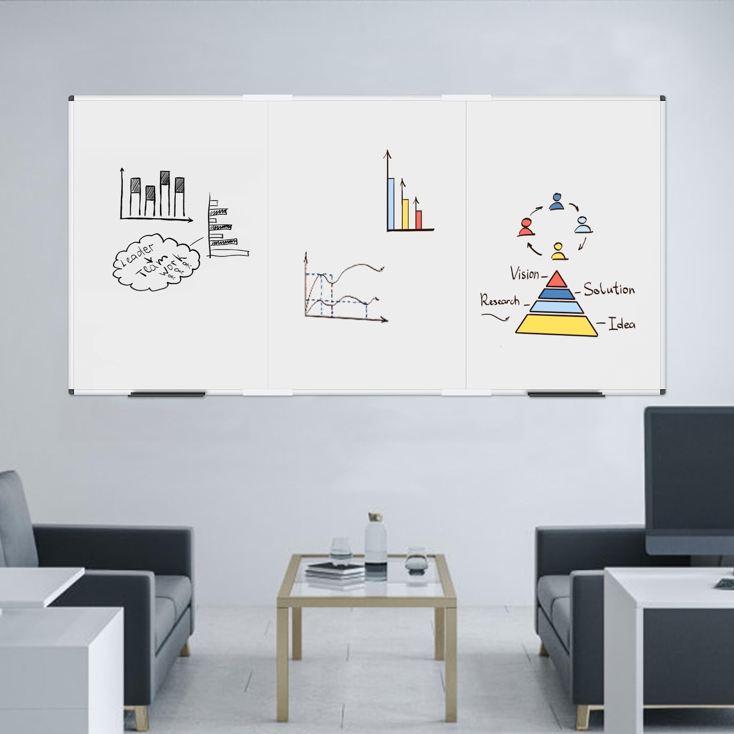 image:imageVIZPRO Dry Erase BoardMagnetic Whiteboard 96 x 48 Inches Large Wall Mounted Board for School Office and Home 8 x 495W x 47H