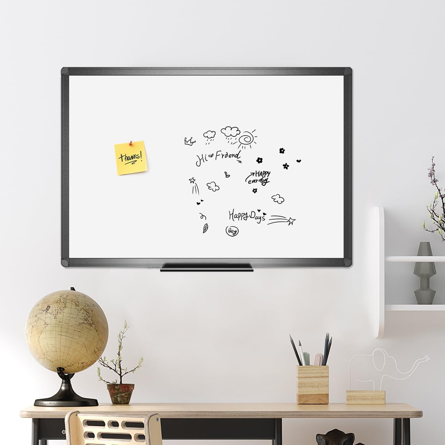 image:imageVIZPRO Magnetic Dry Erase White Board 48 X 36 Inches Black Aluminium Frame36 X 24 Inches
