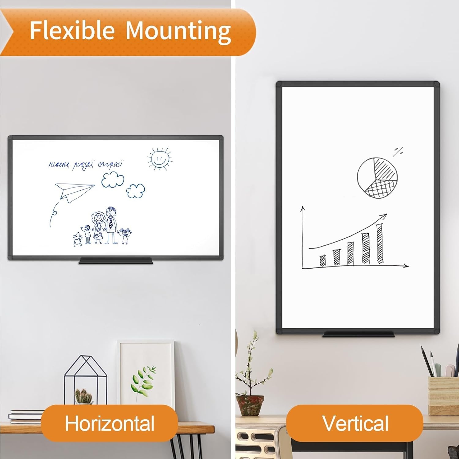 image:imageVIZPRO Magnetic Dry Erase White Board 48 X 36 Inches Black Aluminium Frame60 X 40 Inches