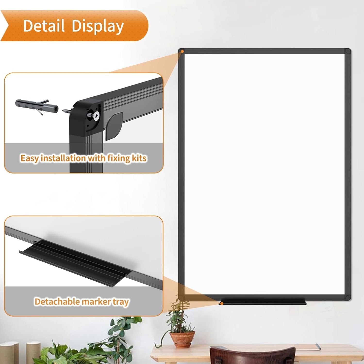 image:imageVIZPRO Magnetic Dry Erase White Board 48 X 36 Inches Black Aluminium Frame60 X 40 Inches