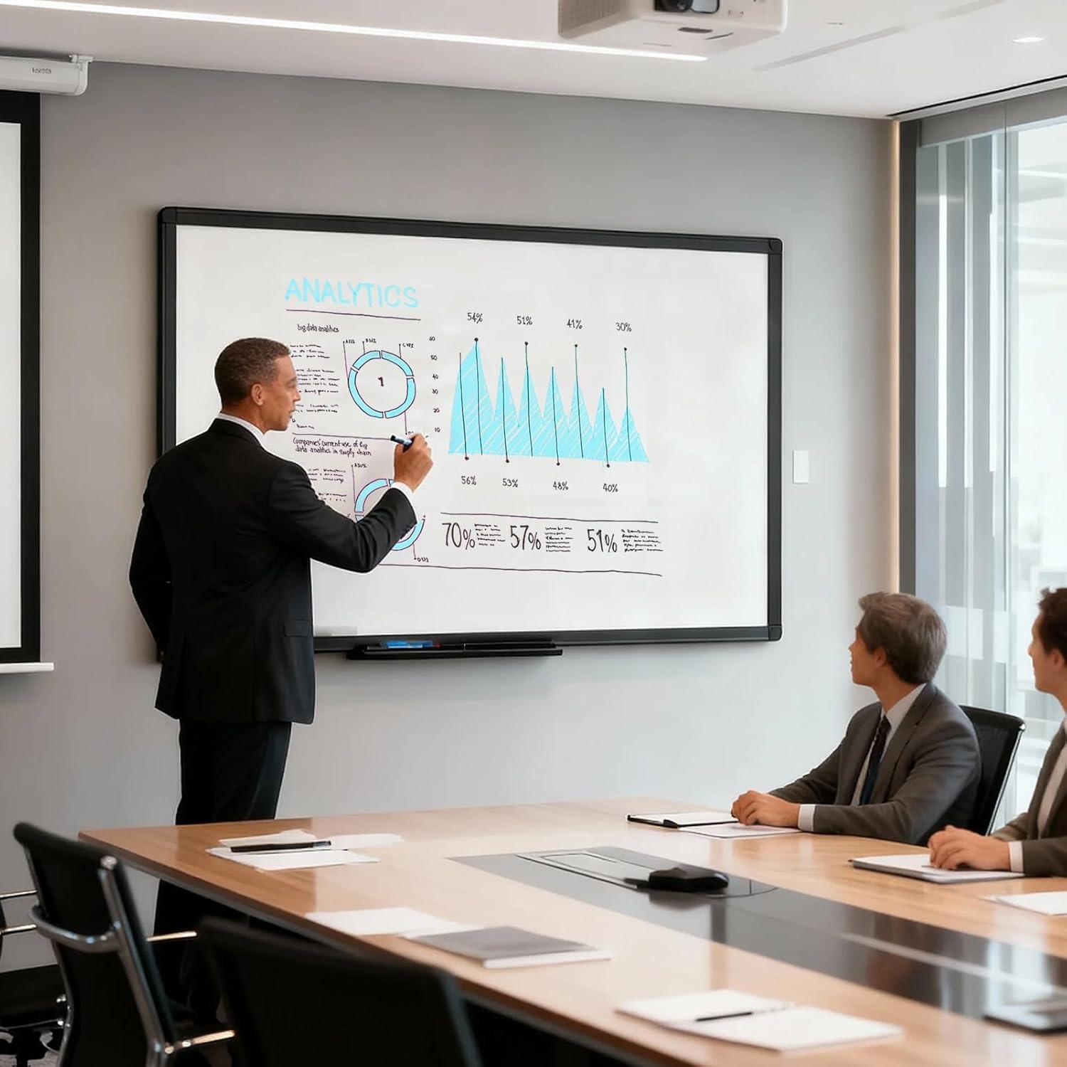 image:imageVIZPRO Magnetic Dry Erase White Board 48 X 36 Inches Black Aluminium Frame72W x 40H