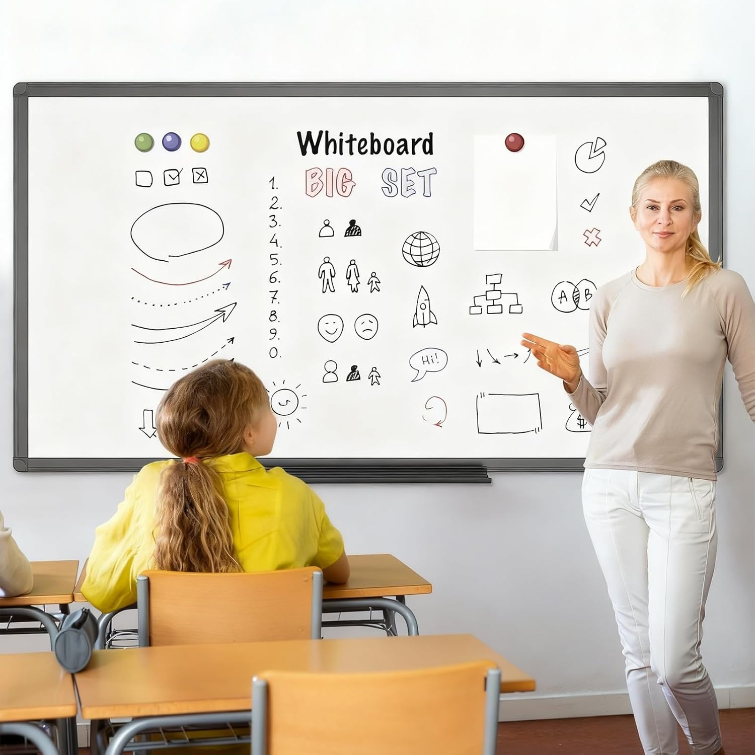 image:imageVIZPRO Magnetic Dry Erase White Board 48 X 36 Inches Black Aluminium Frame72W x 40H