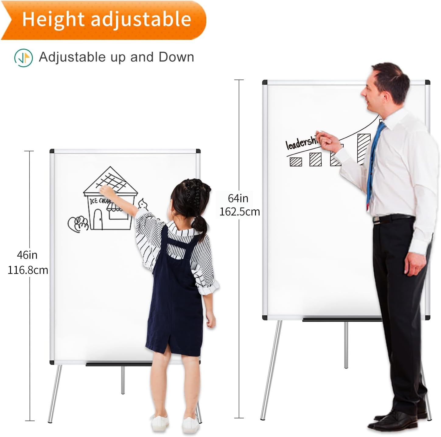 image:imageVIZPRO Magnetic Portable Easel Dry Erase Board Flipchart Easel Stand Tripod Whiteboard 24W x 36L36 x 24 Inches