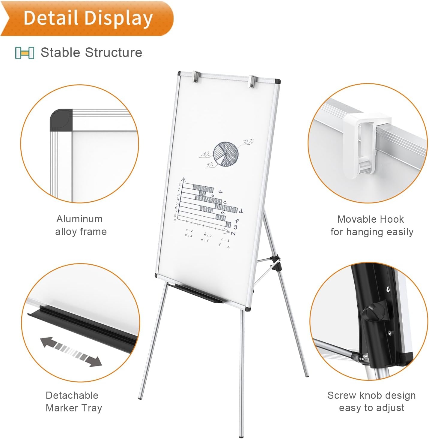 image:imageVIZPRO Magnetic Portable Easel Dry Erase Board Flipchart Easel Stand Tripod Whiteboard 24W x 36L36 x 24 Inches