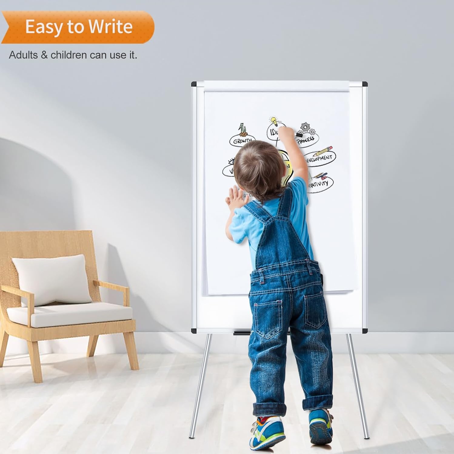 image:imageVIZPRO Magnetic Portable Easel Dry Erase Board Flipchart Easel Stand Tripod Whiteboard 24W x 36L36 x 24 Inches