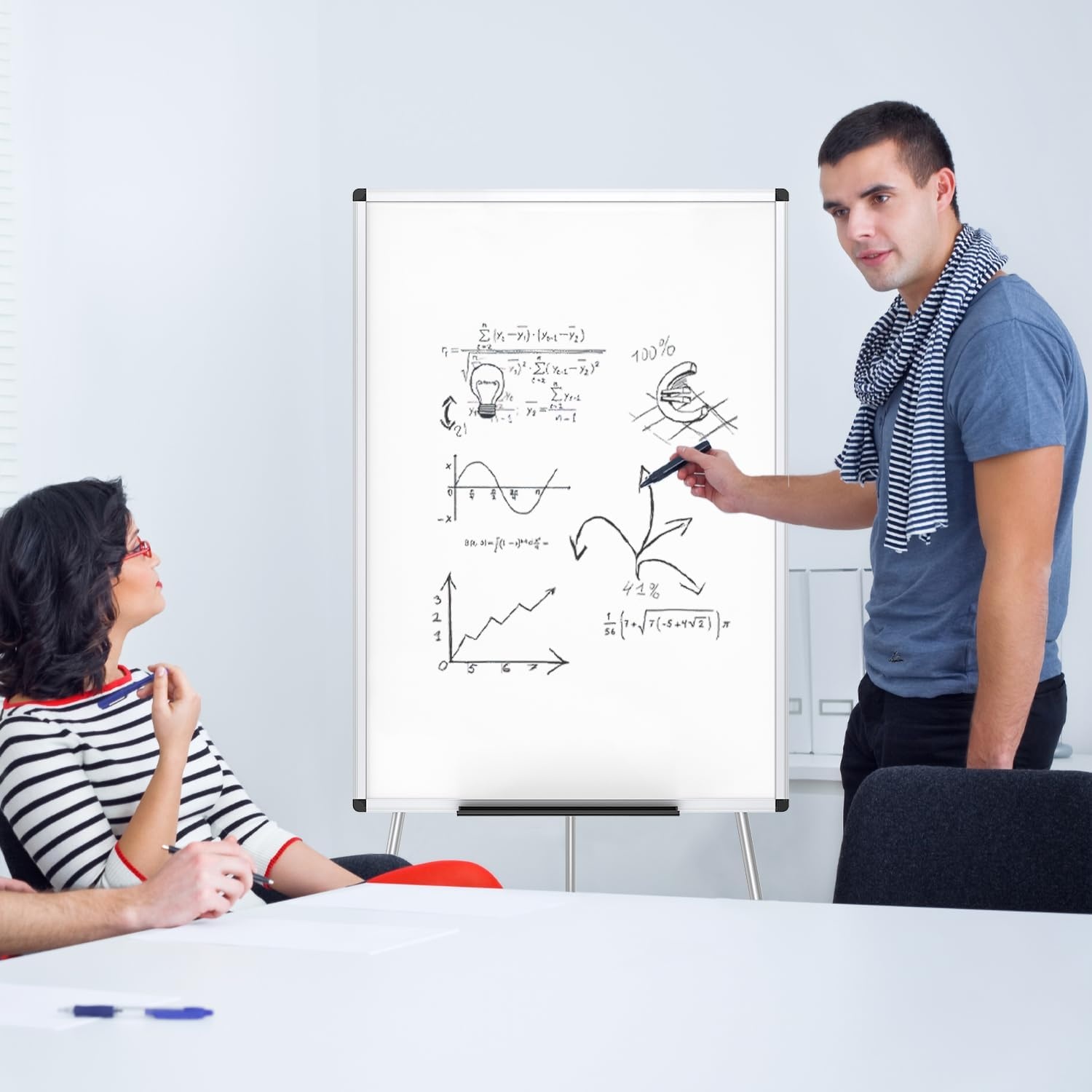image:imageVIZPRO Magnetic Portable Easel Dry Erase Board Flipchart Easel Stand Tripod Whiteboard 24W x 36L36 x 24 Inches