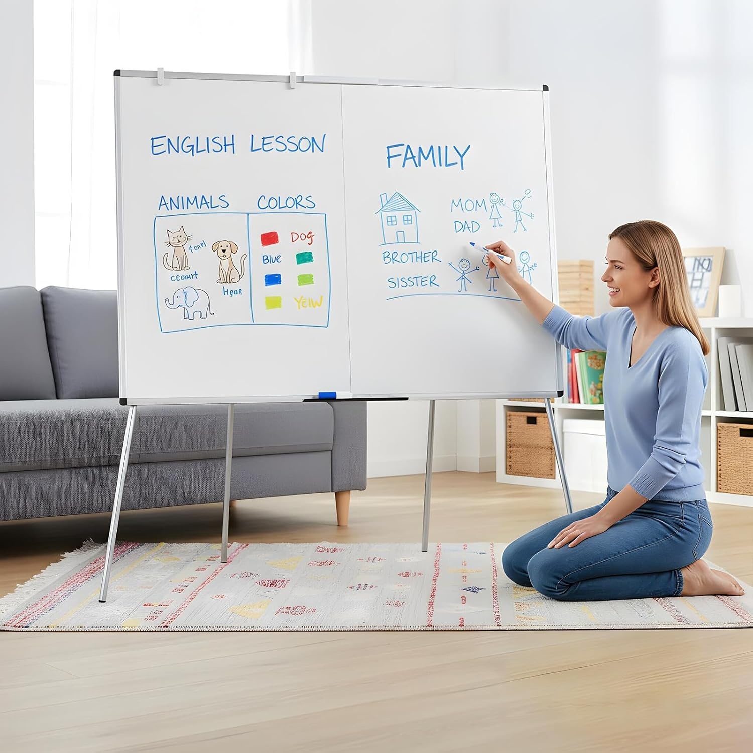 image:imageVIZPRO Magnetic Portable Easel Dry Erase Board Flipchart Easel Stand Tripod Whiteboard 24W x 36L48 x 36 Inches