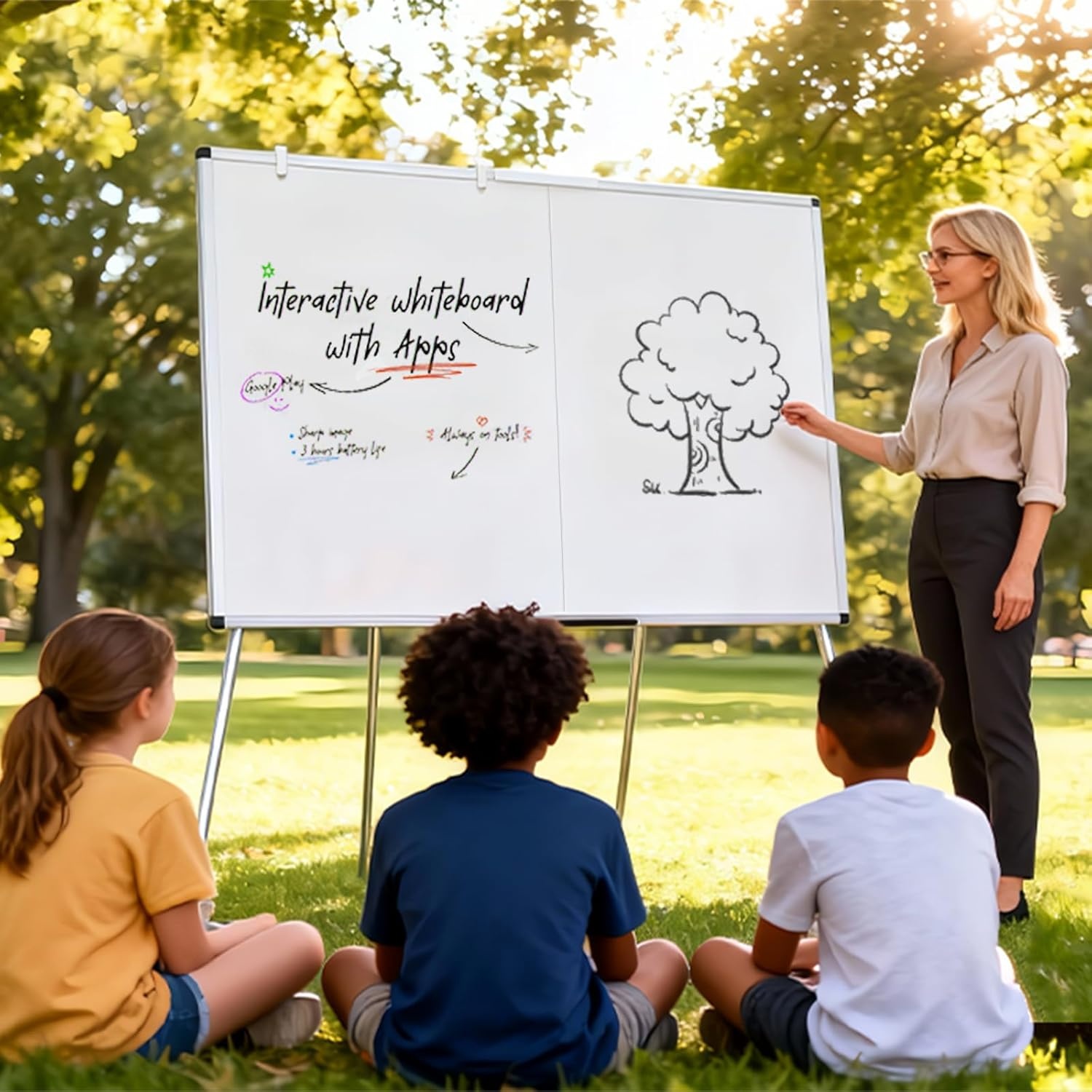image:imageVIZPRO Magnetic Portable Easel Dry Erase Board Flipchart Easel Stand Tripod Whiteboard 24W x 36L48 x 36 Inches
