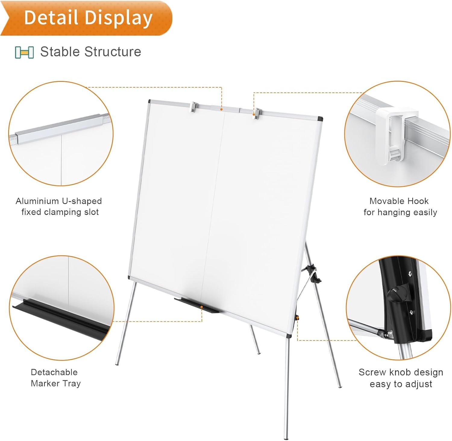 image:imageVIZPRO Magnetic Portable Easel Dry Erase Board Flipchart Easel Stand Tripod Whiteboard 24W x 36L48 x 36 Inches