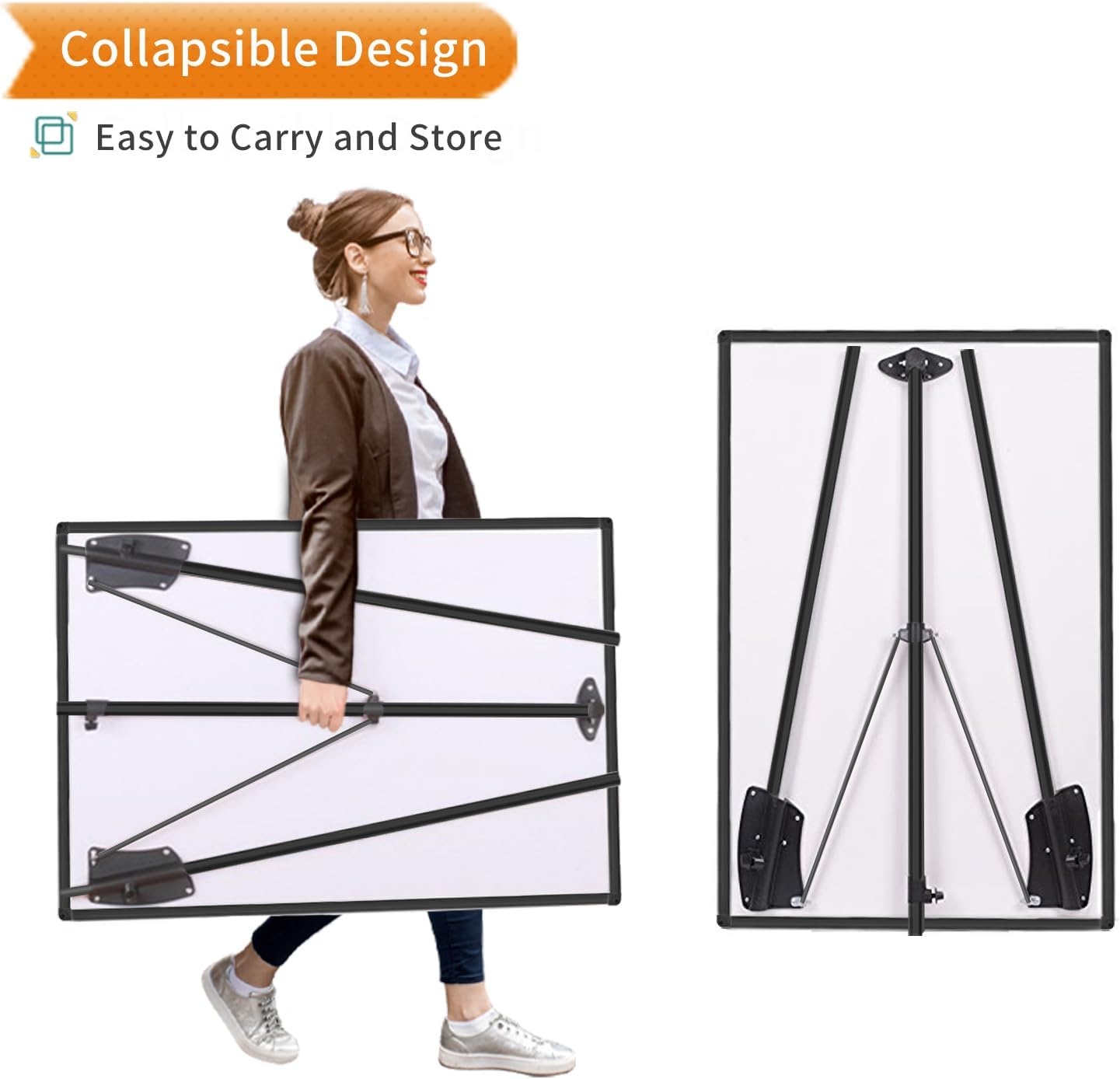 image:imageVIZPRO Magnetic Whiteboard Easel Black 36 x 24 Inches Portable Dry Erase Board Height Adjustable for School Office and HomeBlack