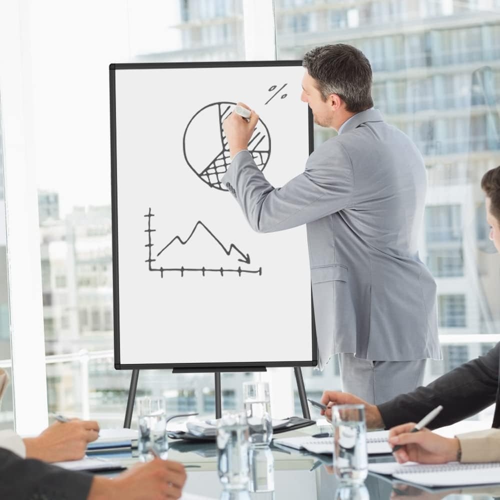 image:imageVIZPRO Magnetic Whiteboard Easel Black 36 x 24 Inches Portable Dry Erase Board Height Adjustable for School Office and HomeBlack
