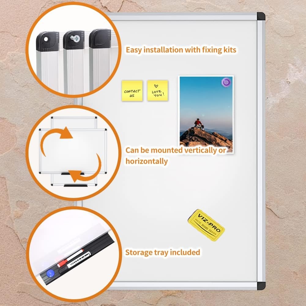 image:imageVIZPRO Magnetic WhiteboardDry Erase Board 48 X 36 Inches Pack of 23 Pack 48 X 24 Inches