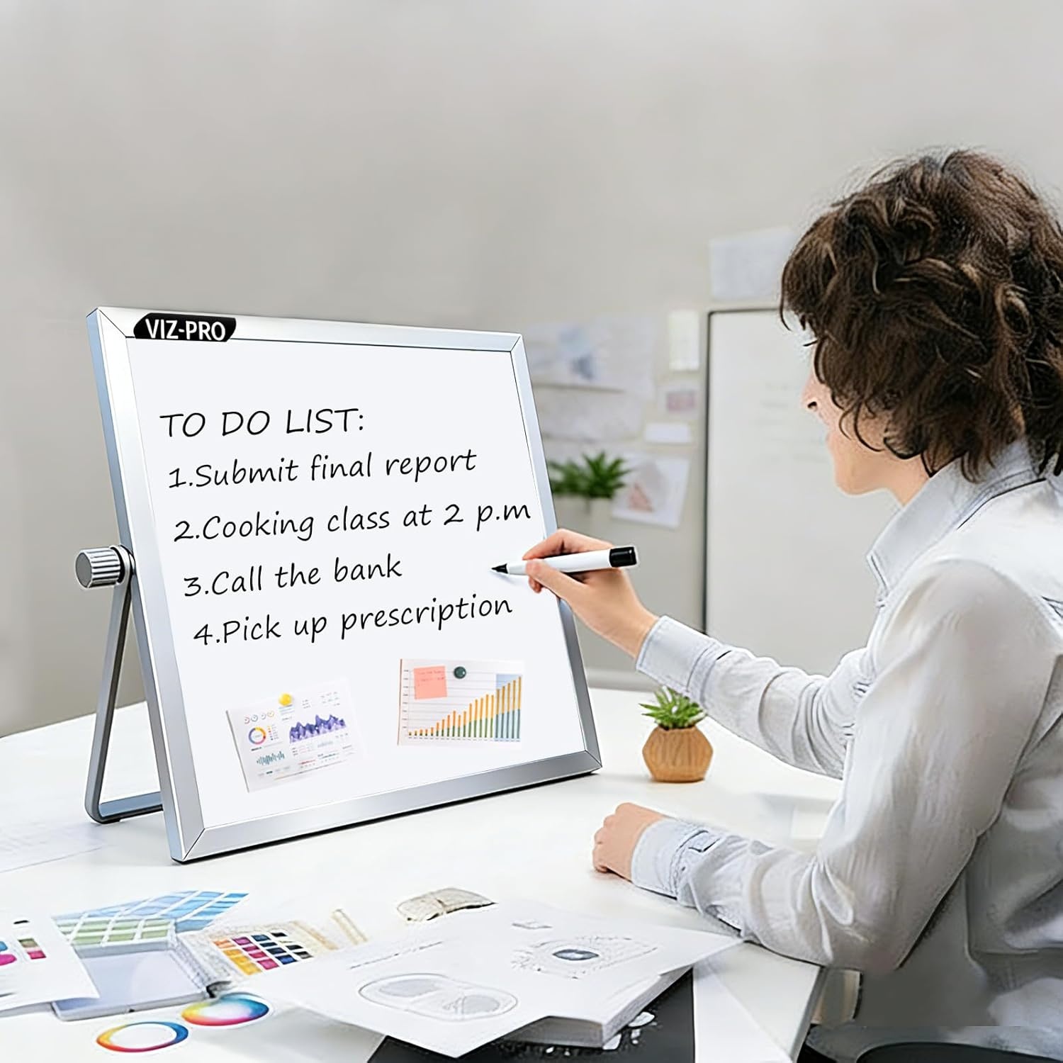 image:imageVIZPRO Small BoardWriting WhiteboardDry Erase Board Colourful Plastic Frame 16 X 12 Inches10 X 10 Magnetic