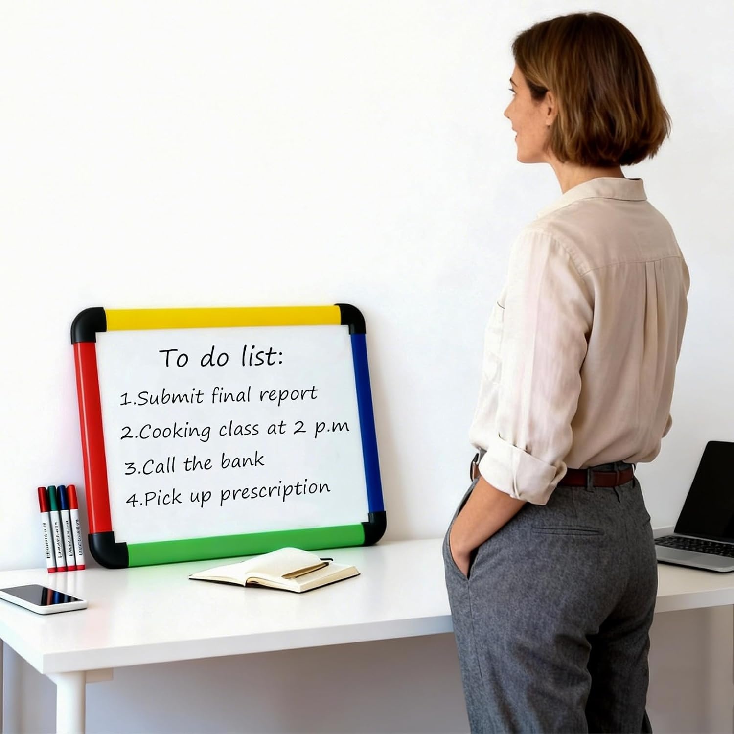 image:imageVIZPRO Small BoardWriting WhiteboardDry Erase Board Colourful Plastic Frame 16 X 12 Inches16W x 12H