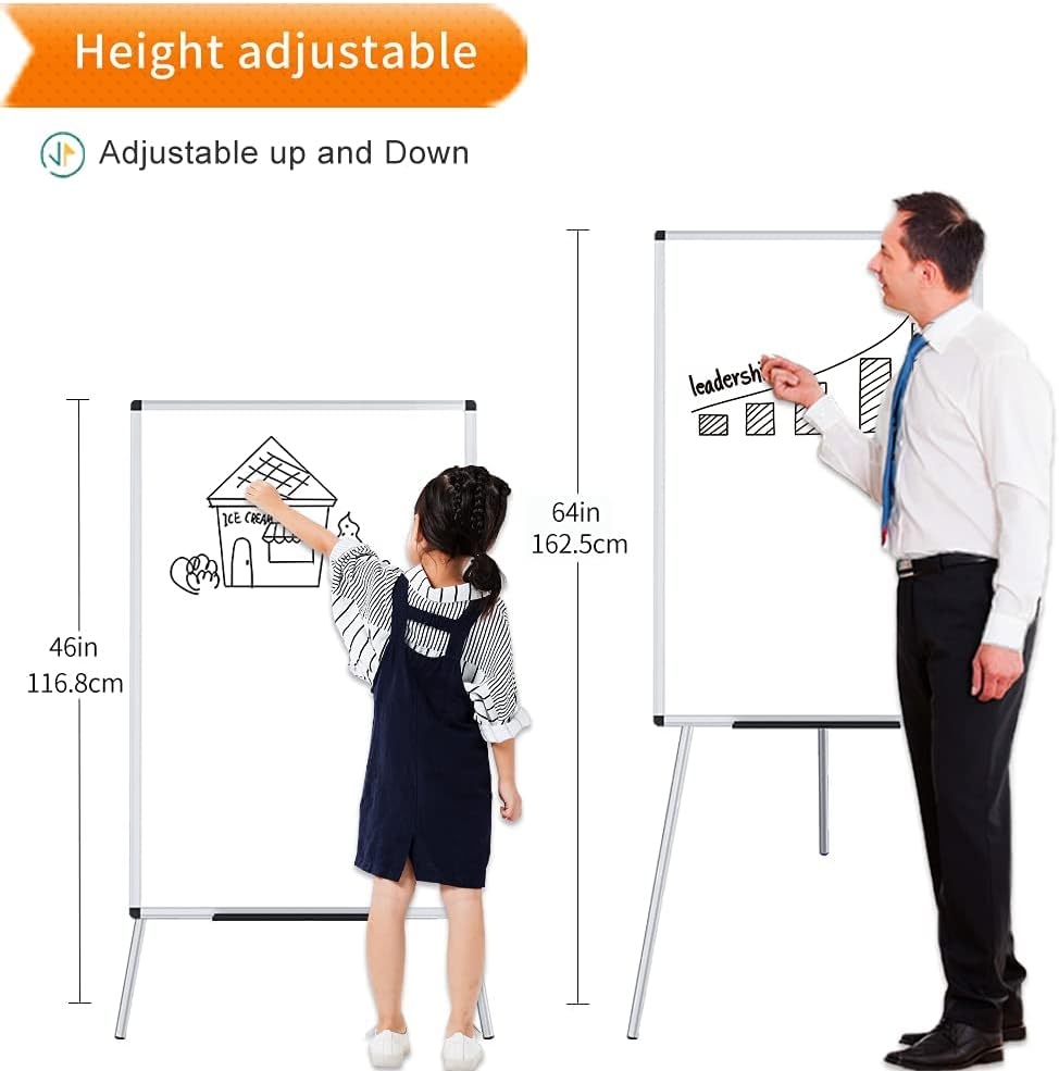 image:imageVIZPRO Whiteboard Easel 36 x 24 Inches Portable Dry Erase Board Height Adjustable With Flipchart PadAccessory 36 X 24 Inches