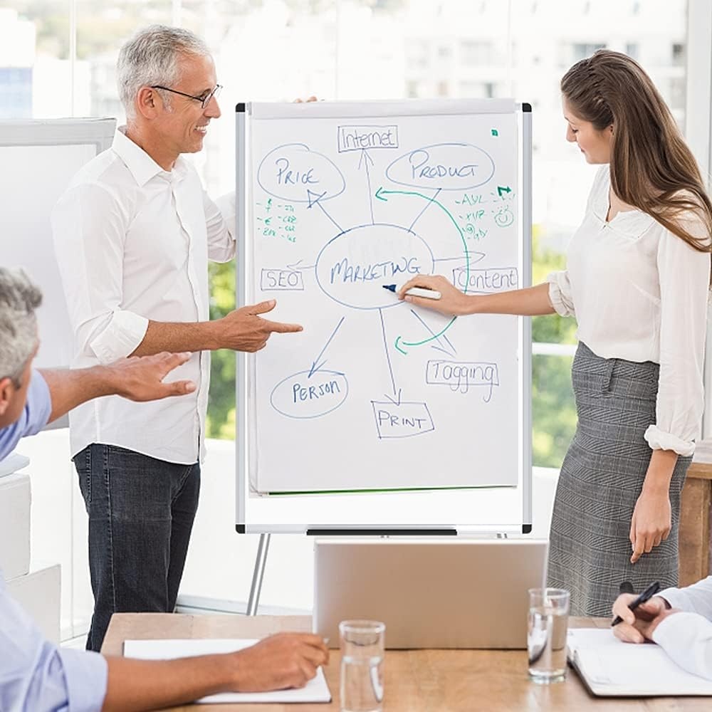 image:imageVIZPRO Whiteboard Easel 36 x 24 Inches Portable Dry Erase Board Height Adjustable With Flipchart PadAccessory 36 X 24 Inches