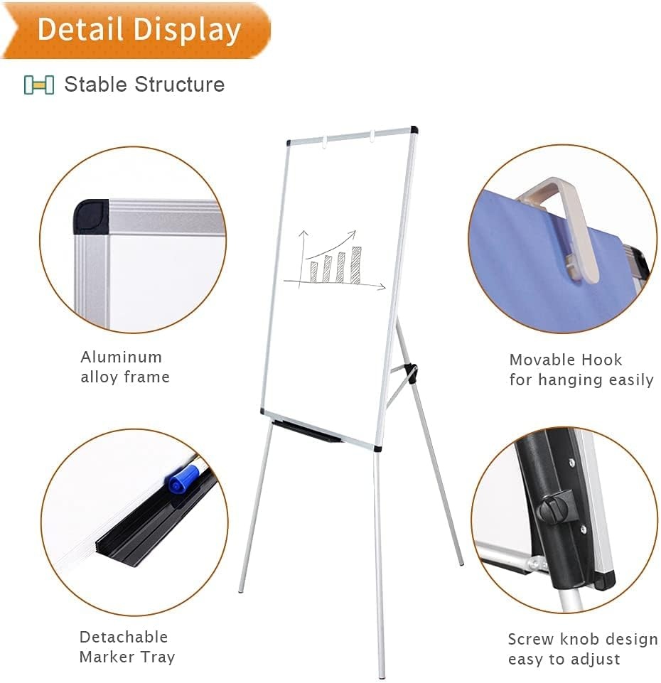 image:imageVIZPRO Whiteboard Easel 36 x 24 Inches Portable Dry Erase Board Height Adjustable With Flipchart PadAccessory 36 X 24 Inches