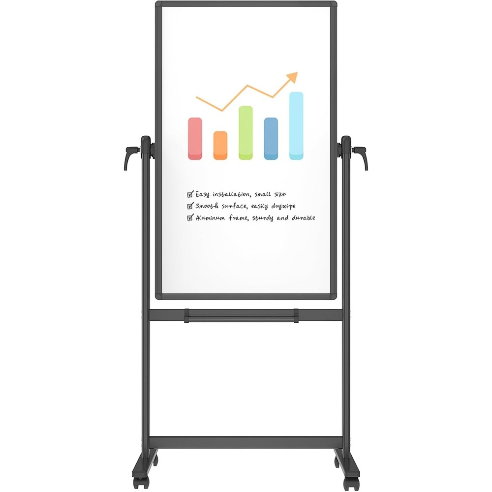image:imageVIZPRO DoubleSided Magnetic Mobile Whiteboard 72 x 40 Inches Rolling Dry Erase Board Easel Stand on Wheels with Black Aluminium Frame for School Office Home48W x 24H